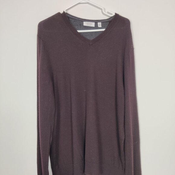 Calvin Klein Men's Sweater Size L Purple Merino Wool V Neck Business Casual Work - Picture 1 of 6
